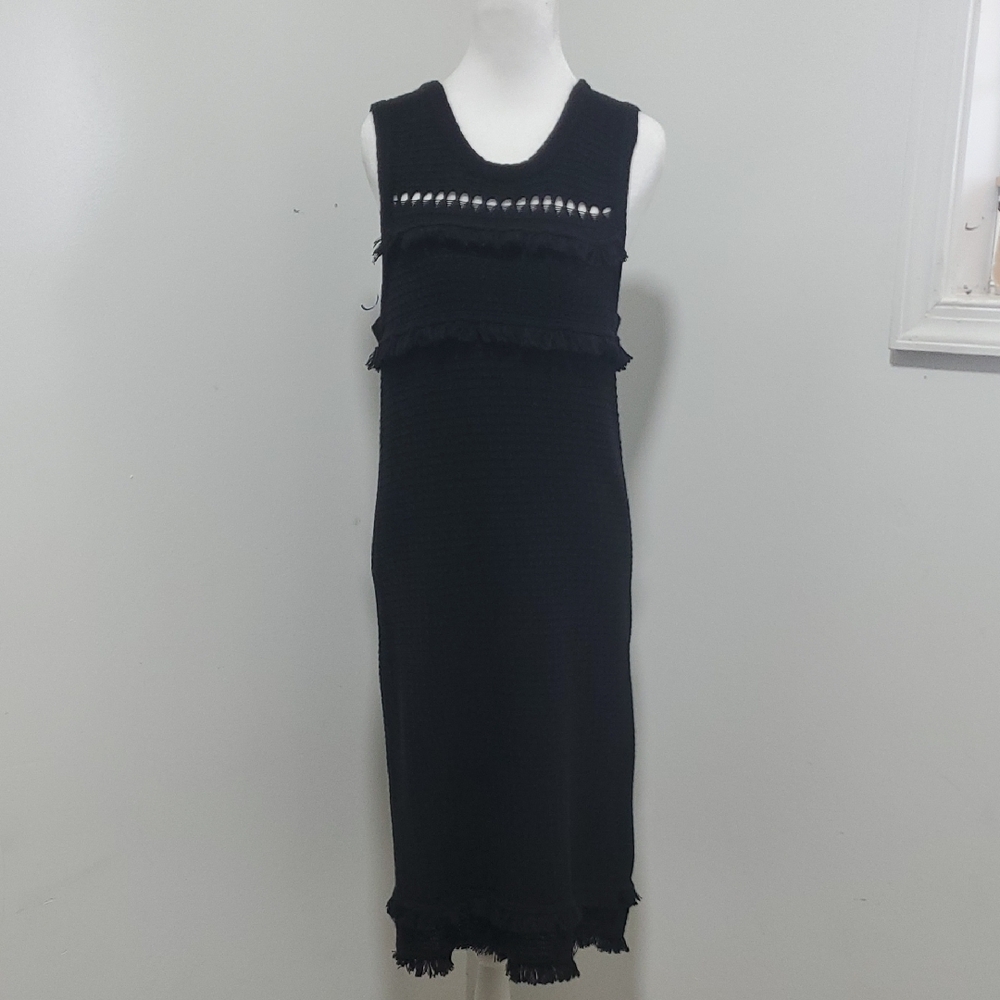 J. Crew Black Midi Dress with Fringe Detail